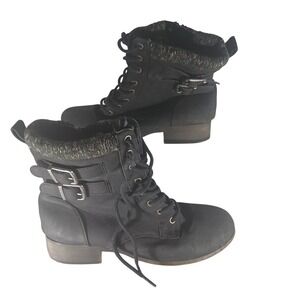 DOD Ricardo Black Combat Boots Women 8M Lace Up Side Zip Knit Collar Buckle Moto